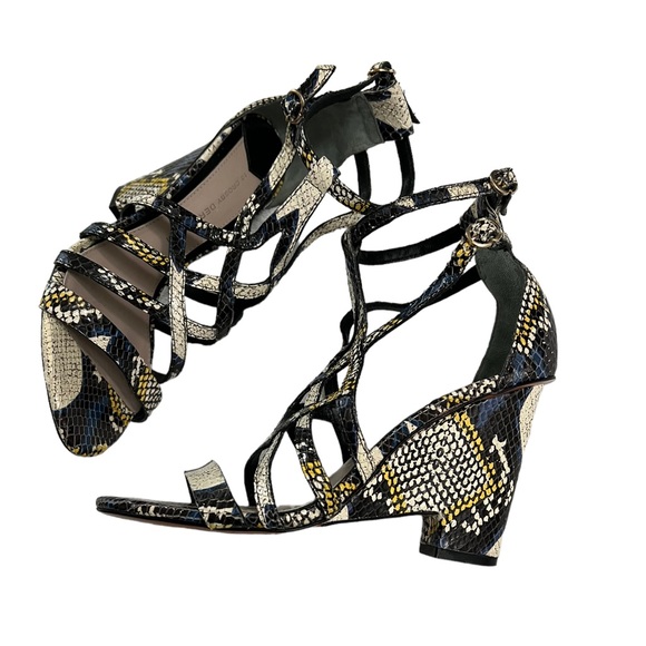 Derek Lam 10 Crosby Snake Print Ankle Strap Wedge Open Toe Heeled Sandals 7 - Picture 3 of 10